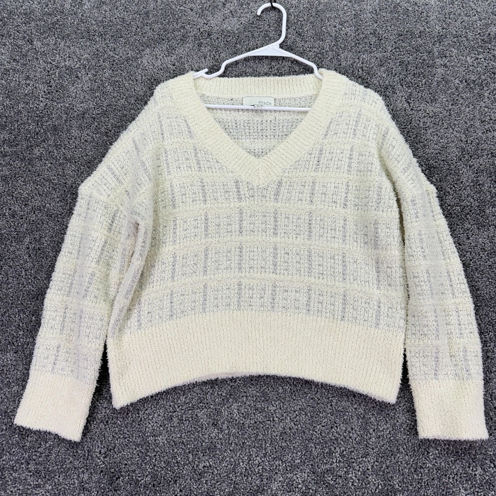 Pinch Sweater Womens Small Cream Long Sleeve Pullover V Neck Knit City Casual
